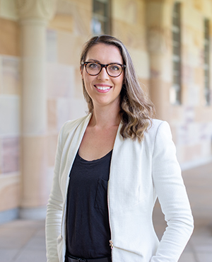 Associate Professor Rebecca Ananian-Welsh standing in UQ's Great Court