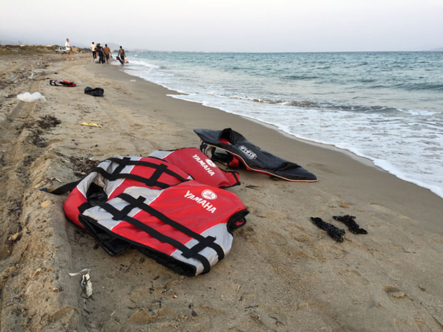 life jackets washed up on the beach