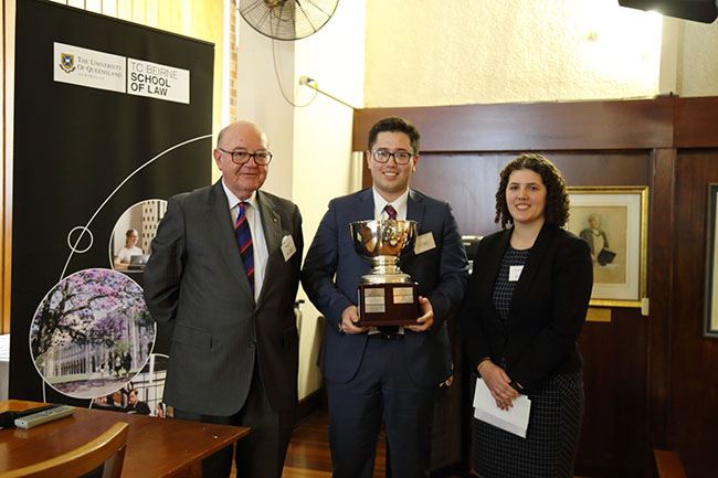 David F Jackson AM QC, Benjamin Teng and former award recipient Elizabeth Stanley