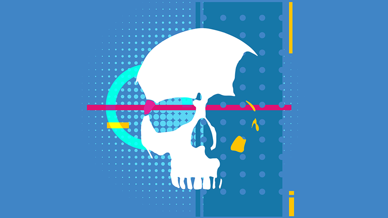 modern concept graphic of skull with lines and dots