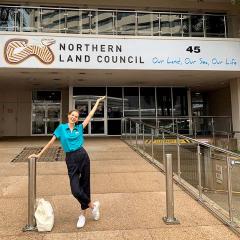 Anna out the front of her Aurora Internship Program placement, the Northern Land Council (NLC) in Darwin.