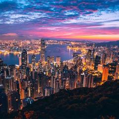 Panoramic view of Hong Kong at dusk