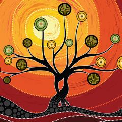 An illustration based on aboriginal style of background depicting nature.