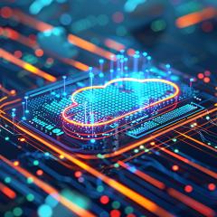 graphic of motherboard with cloud representing data
