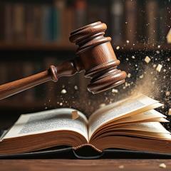 Gavel being brought down on an open book