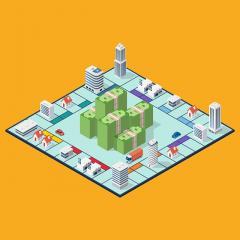 Vector art of Monopoly style board game.
