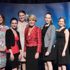 From left, Michael Lucas; UQ Global Engagement Deputy Director Dr Jessica Gallagher, Caitlin Gordon-King, Sophie Ryan, Foreign Affairs Minister Julie Bishop, Kate Goodfruit, Rachel Dodds, Elsie Schuster and Alexander Williams