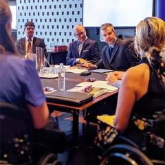 Disability Discrimination Commissioner Ben Gauntlett addresses crowd.