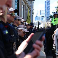 police providing security at a protest