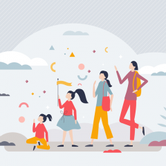 concept graphic of girl figure at different ages from child to adult