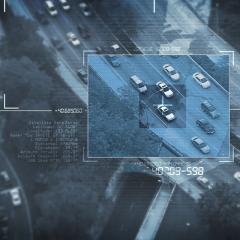 Mock satellite image spying on a convoy of cars. 