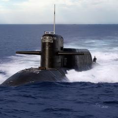 Submarine submerging into the sea 
