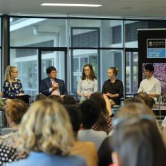 Dean Strang with law student panellists 