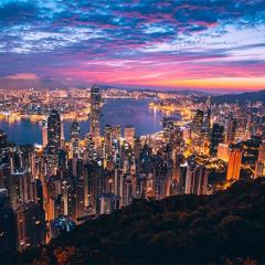 Panoramic view of Hong Kong at dusk