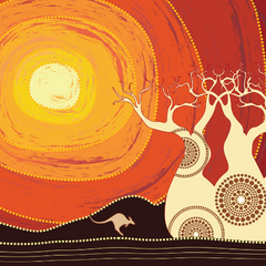 Boab (Baobab) Tree Vector Painting. Aboriginal art vector background.