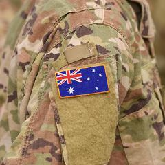 Flag of Australia on soldiers arm